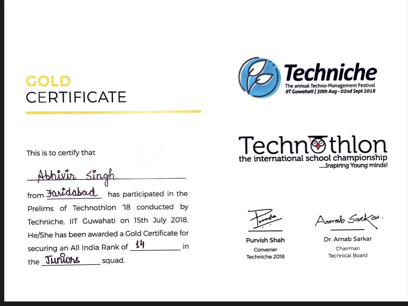 Technothlon — All India Rank 14